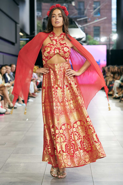 Farah- Sari Brocade wrap front gown